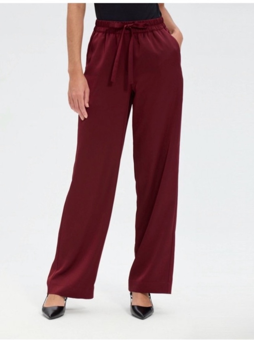 a new day Wide-Leg Drawstring Pants in Burgundy size large.